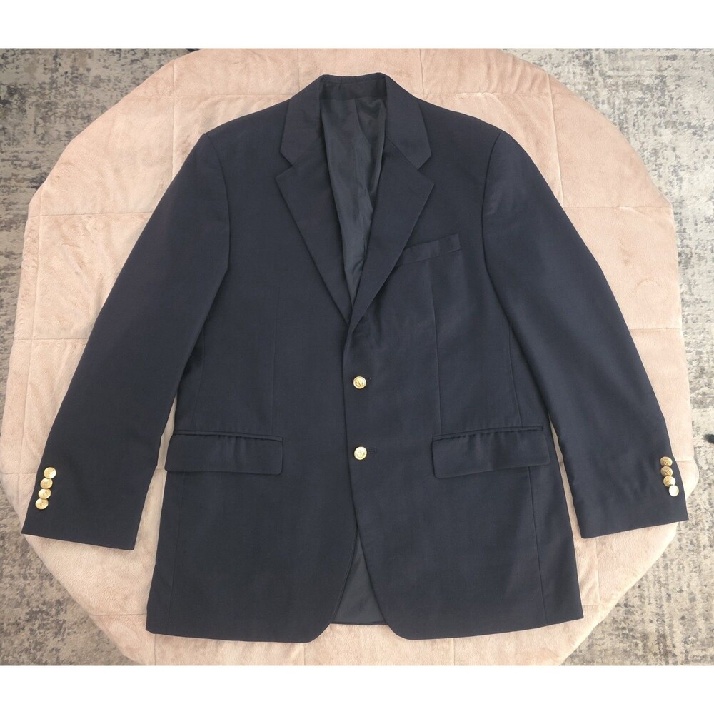 Lauren Ralph Lauren Navy Wool Blazer Mens 40R Gold Anchor Buttons Classic Preppy